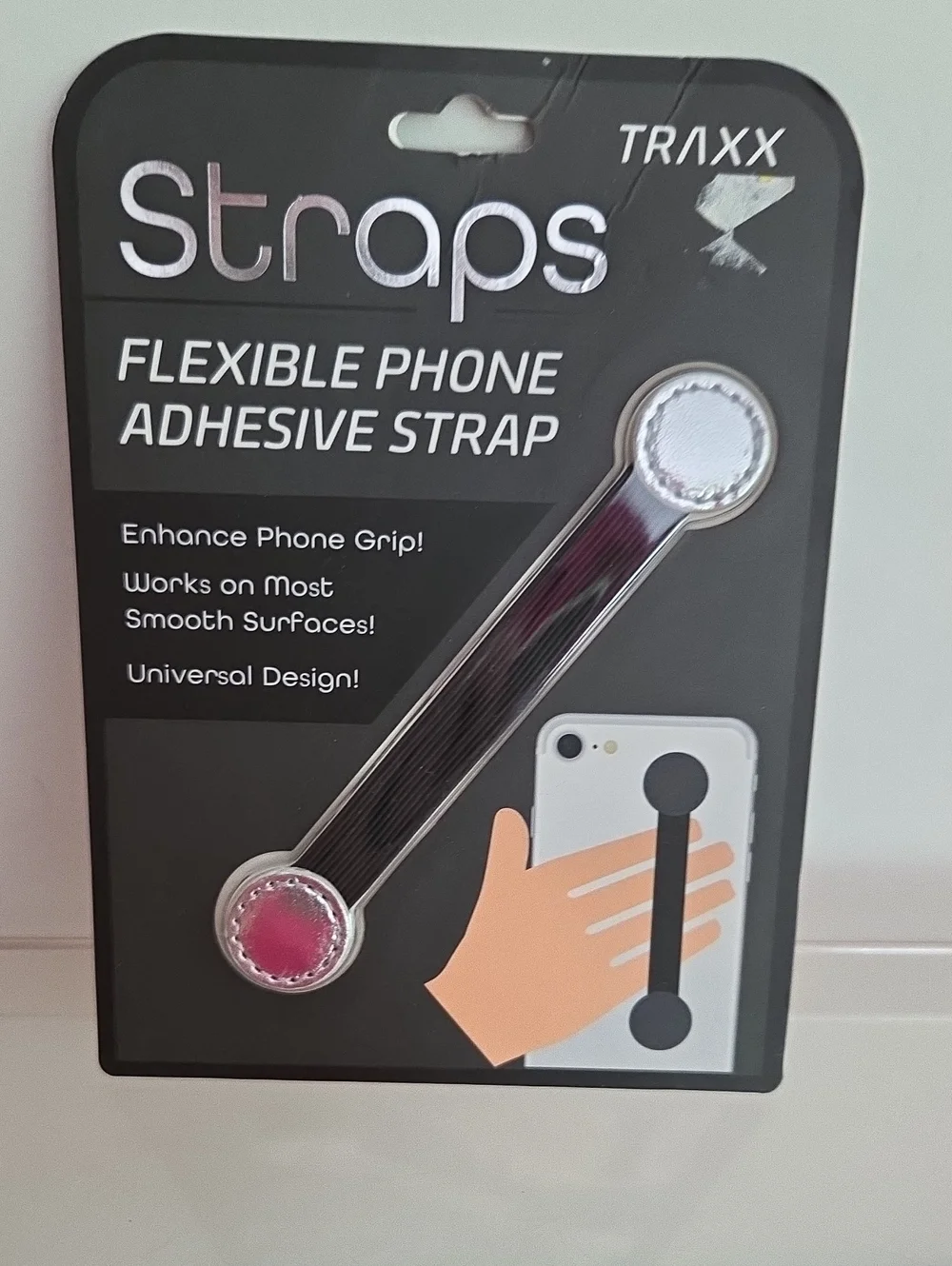 Flexible Phone Adhesive Strap - Black & Silver NIP